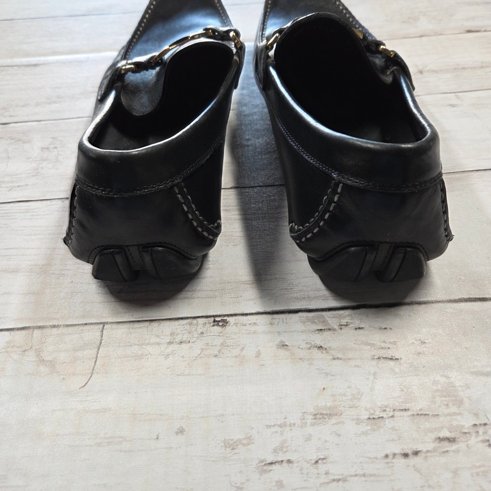 Salvatore Ferragamo Loafers Mens 7.5D Black Leather Wood Buckle‎ Driver Shoes - Picture 14 of 15
